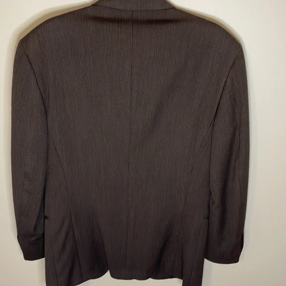 DONNA KARAN Mens 40R 100% Wool Italian Made 3 Button Brown Stripe Blazer Teacher